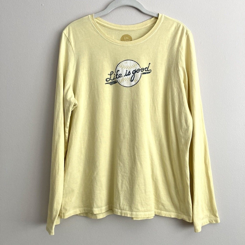 Life is Good Womens Yellow Softball Crusher Tee Long Sleeve Size Large Baseball